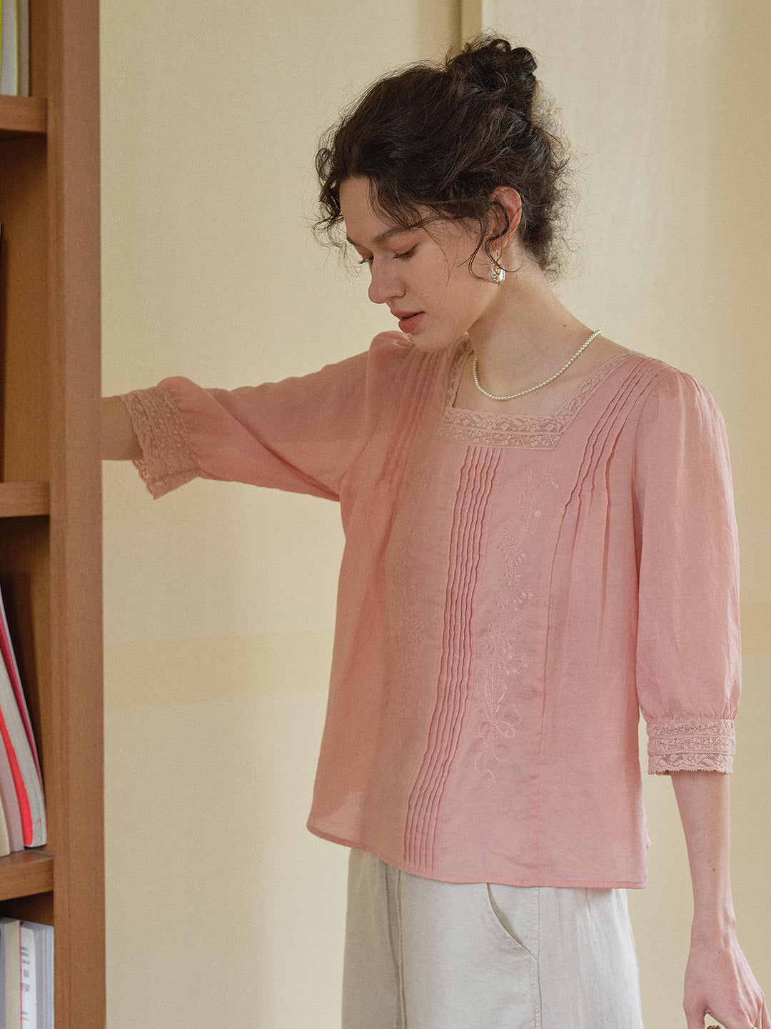 Raina Square Neck Embroidery Blouse