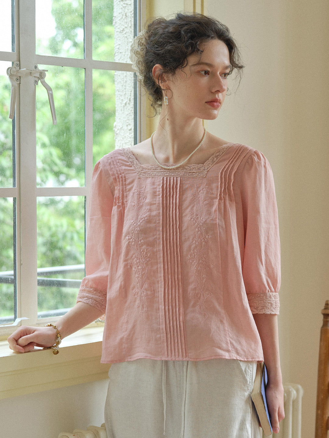 Raina Square Neck Embroidery Blouse