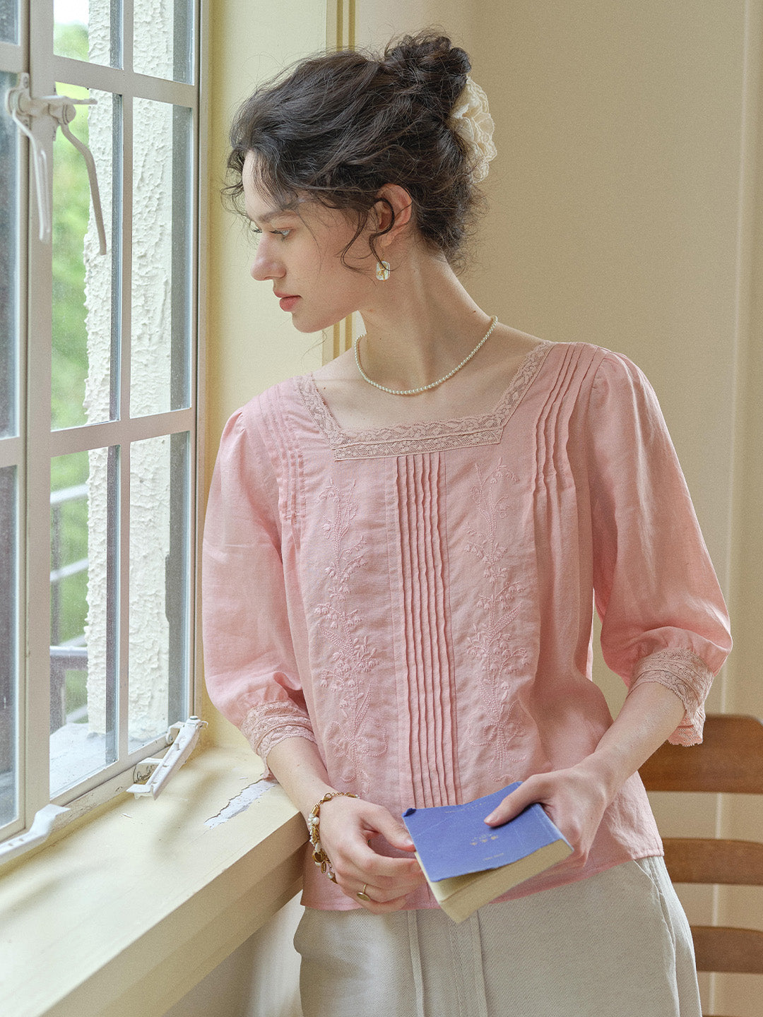 Raina Square Neck Embroidery Blouse