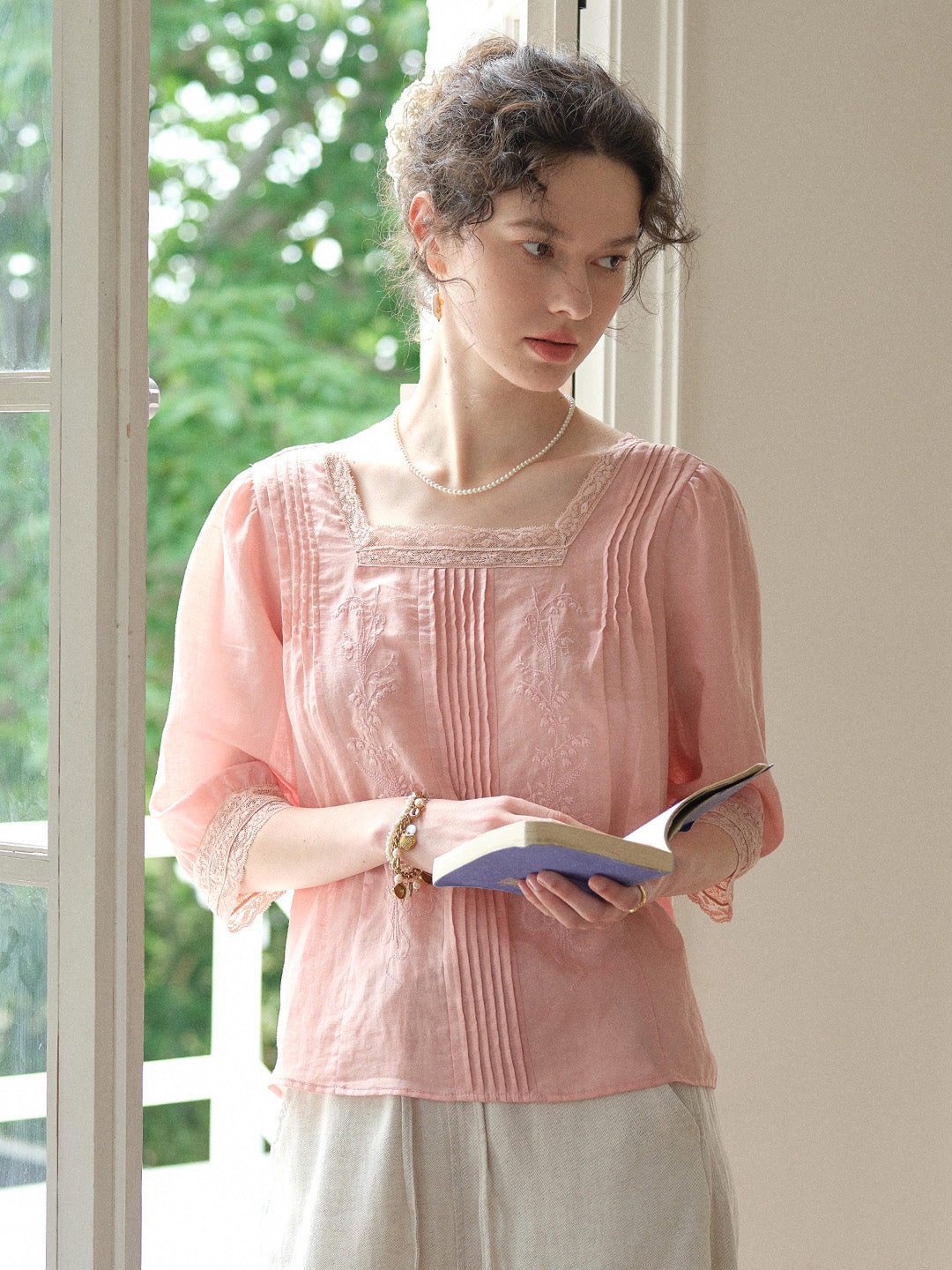 Raina Square Neck Embroidery Blouse