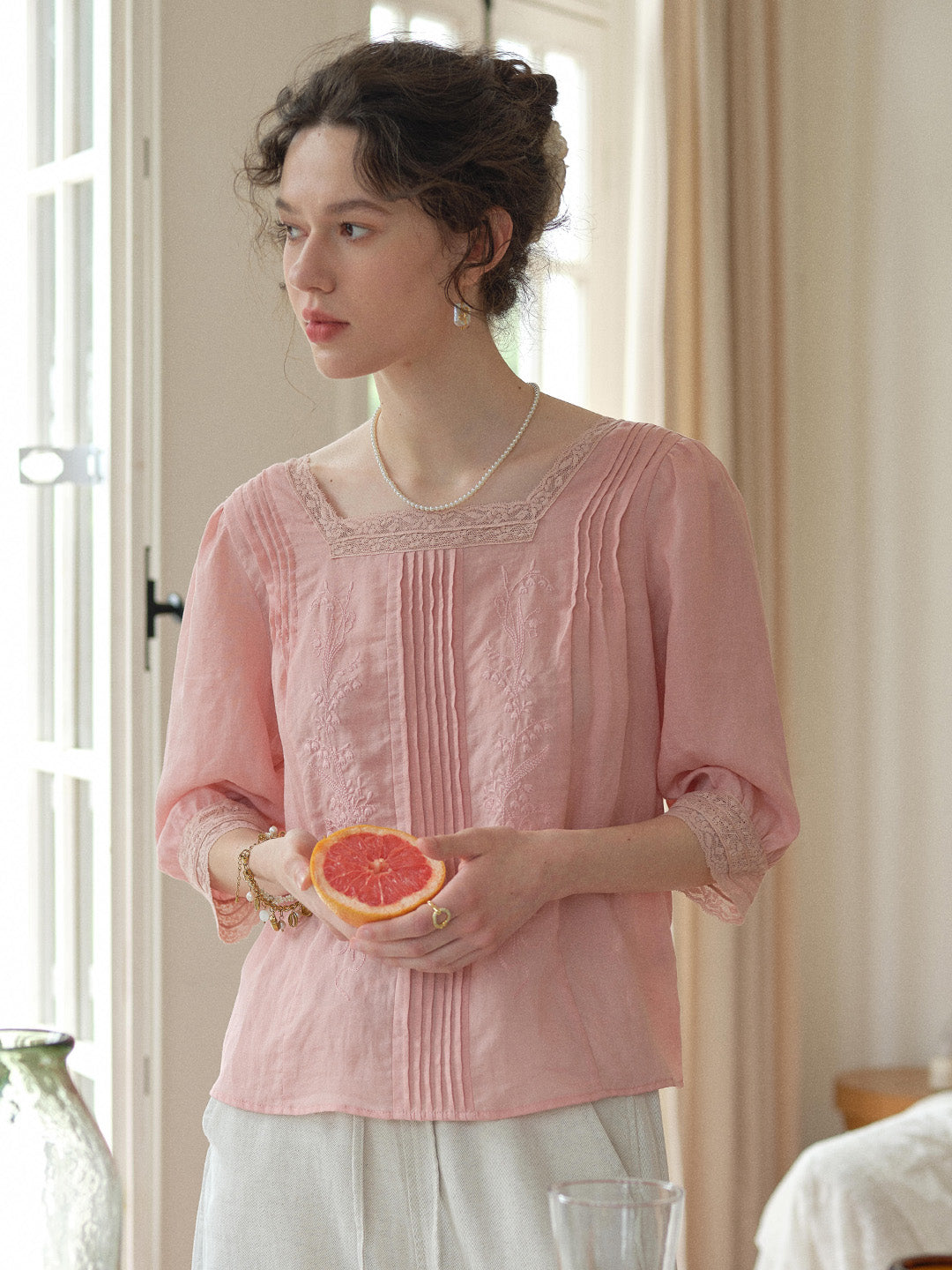 Raina Square Neck Embroidery Blouse