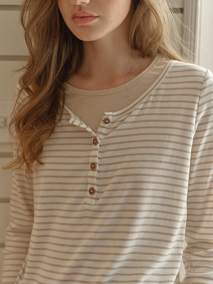 Blaire Round Neck Two-Tone Layered Blouse
