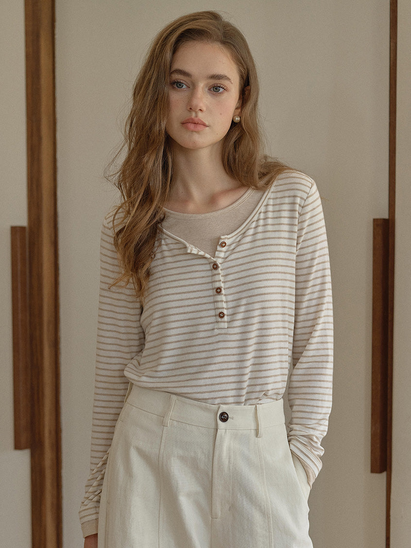 Blaire Round Neck Two-Tone Layered Blouse
