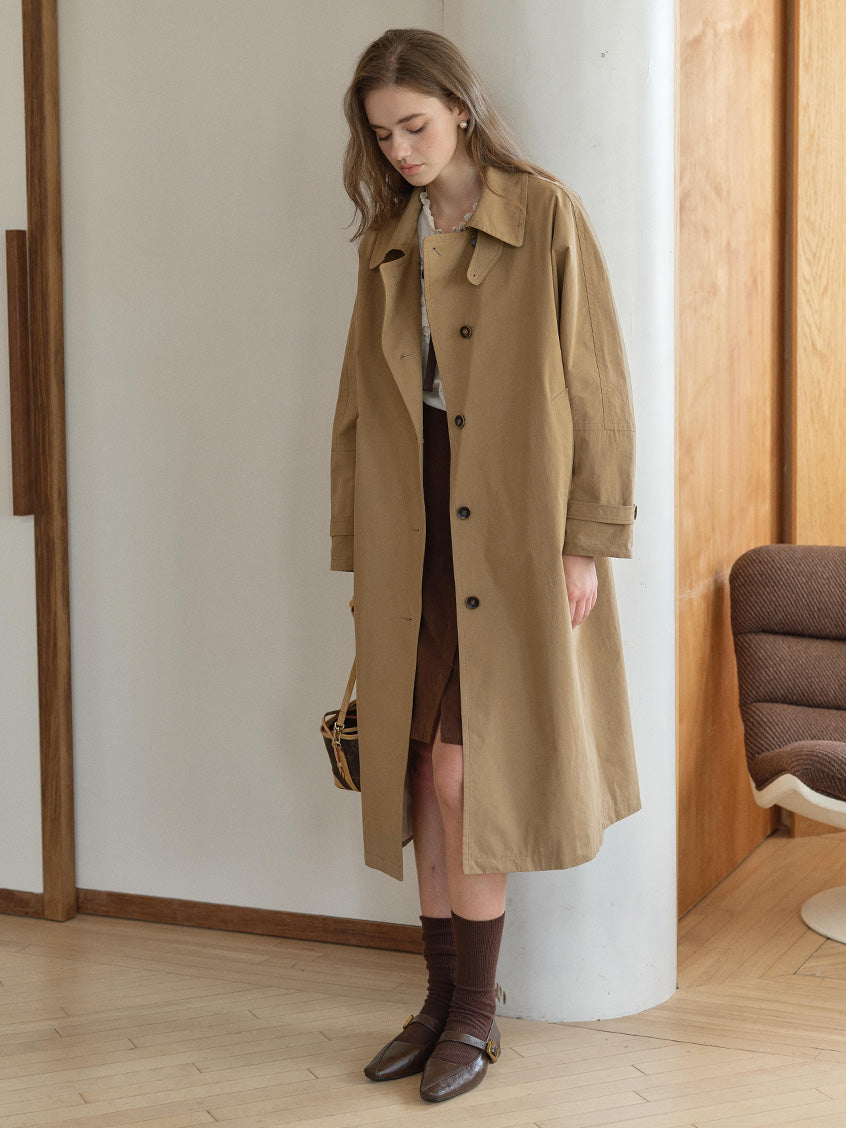 Genevieve 100%Cotton Tie-Waist Loose Mid-length Coat