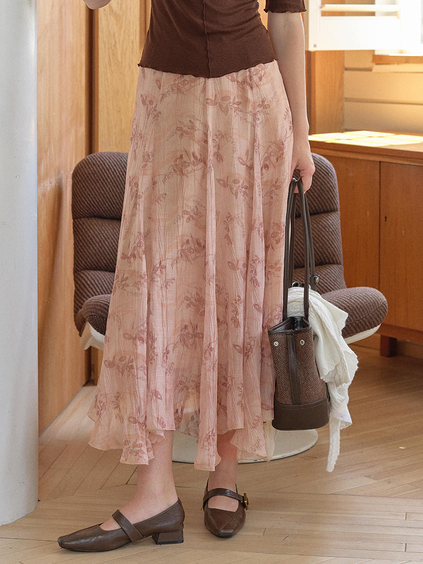 Samara Floral Printed French Midi Skirt
