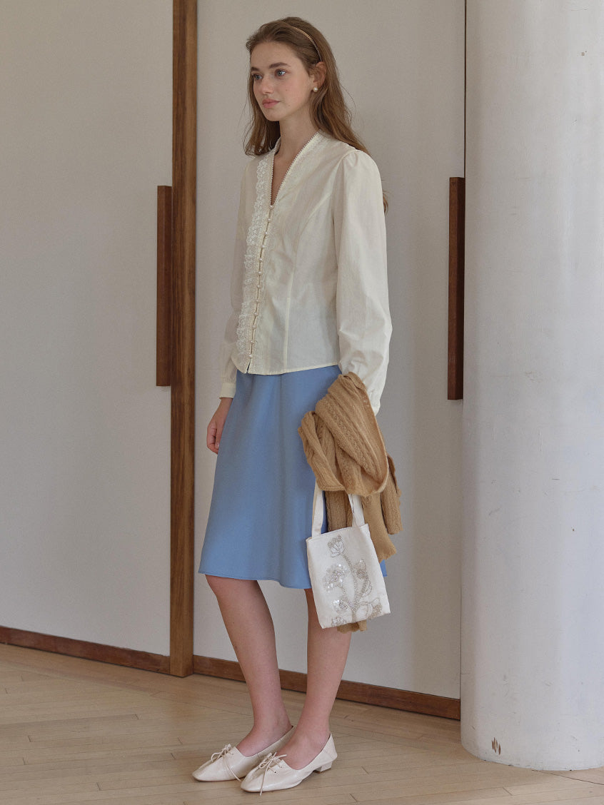 Melanie Cloud Cotton-Linen Ruffle Blouse