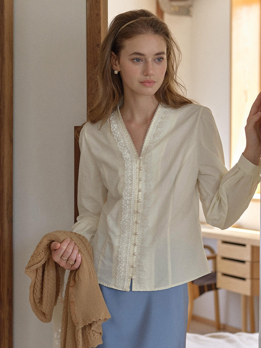Melanie Cloud Cotton-Linen Ruffle Blouse
