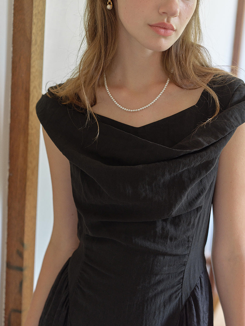 Skyla Waist-Cinched Sleeveless V-Neck Dress