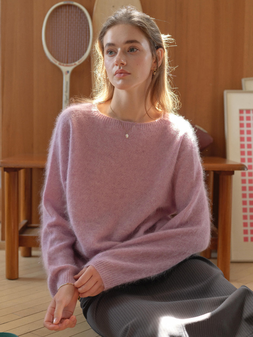 Tru Cloud-Soft Wool Round Neck Sweater Lilac