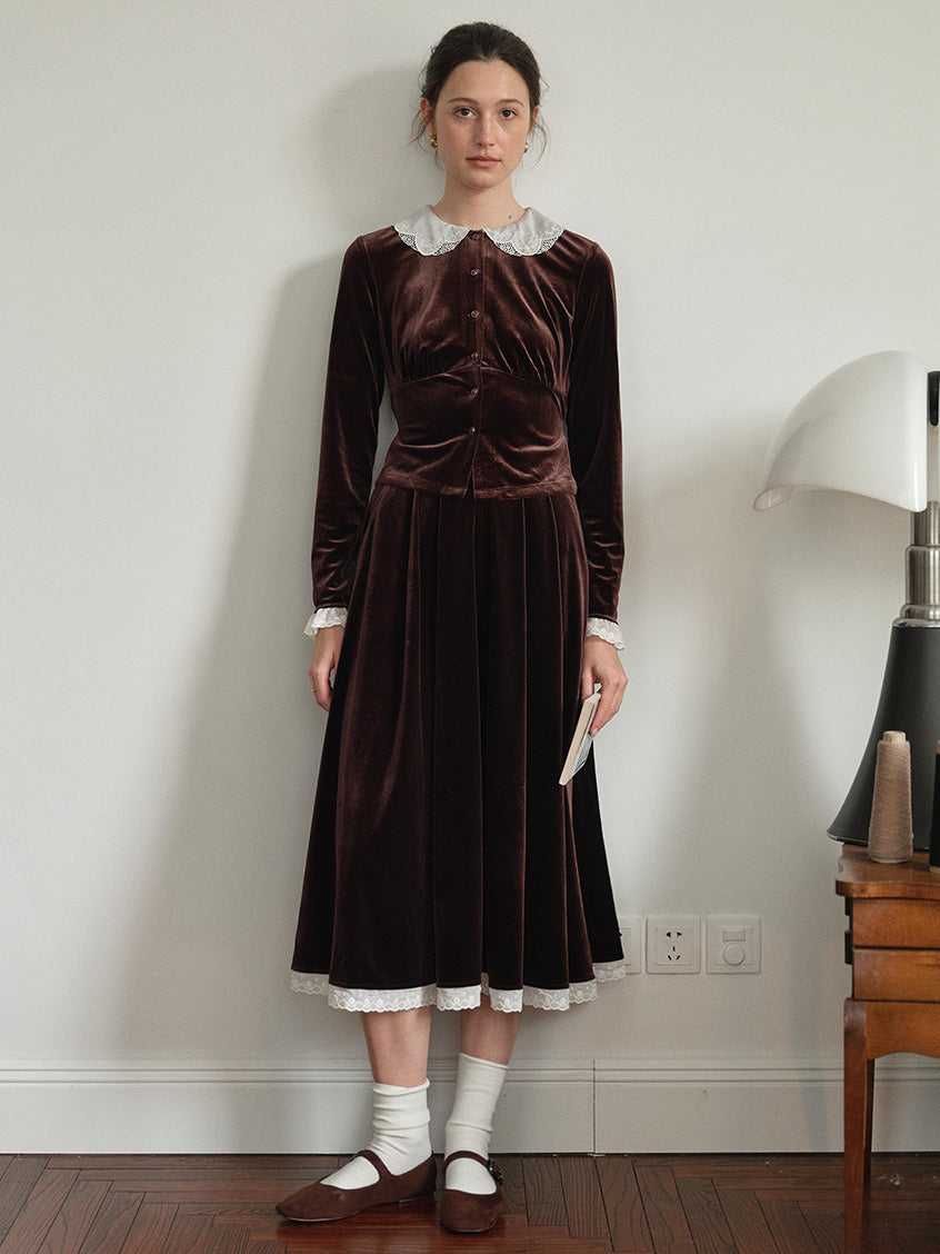 Carlota Lace Peter Pan Collar Velvet Blouse