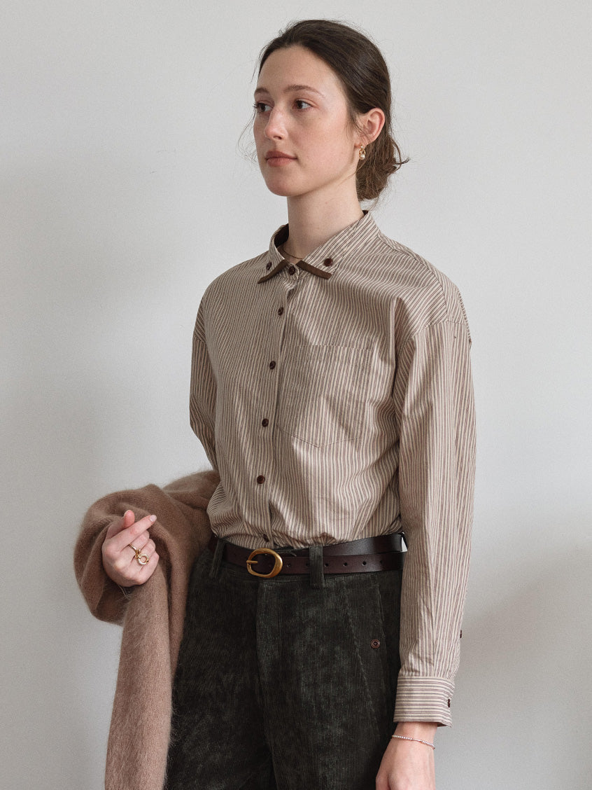 Aine 100%Cotton Contrast-Trim Pinstripe Shirt