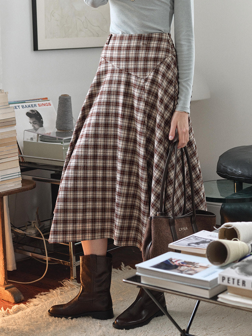 Varvara 100% Cotton Irregular-Hem Plaid Midi Skirt