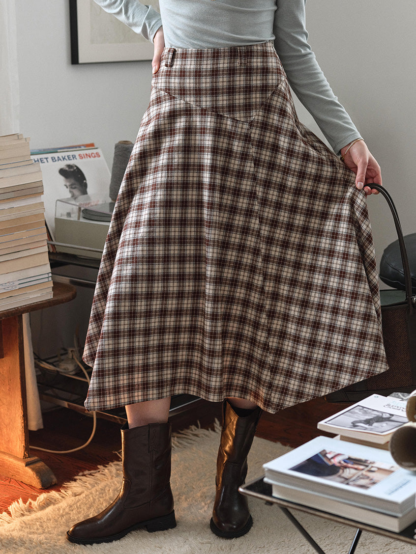 Varvara 100% Cotton Irregular-Hem Plaid Midi Skirt