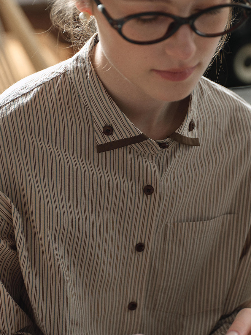 Aine 100%Cotton Contrast-Trim Pinstripe Shirt