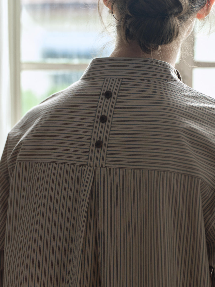 Aine 100%Cotton Contrast-Trim Pinstripe Shirt