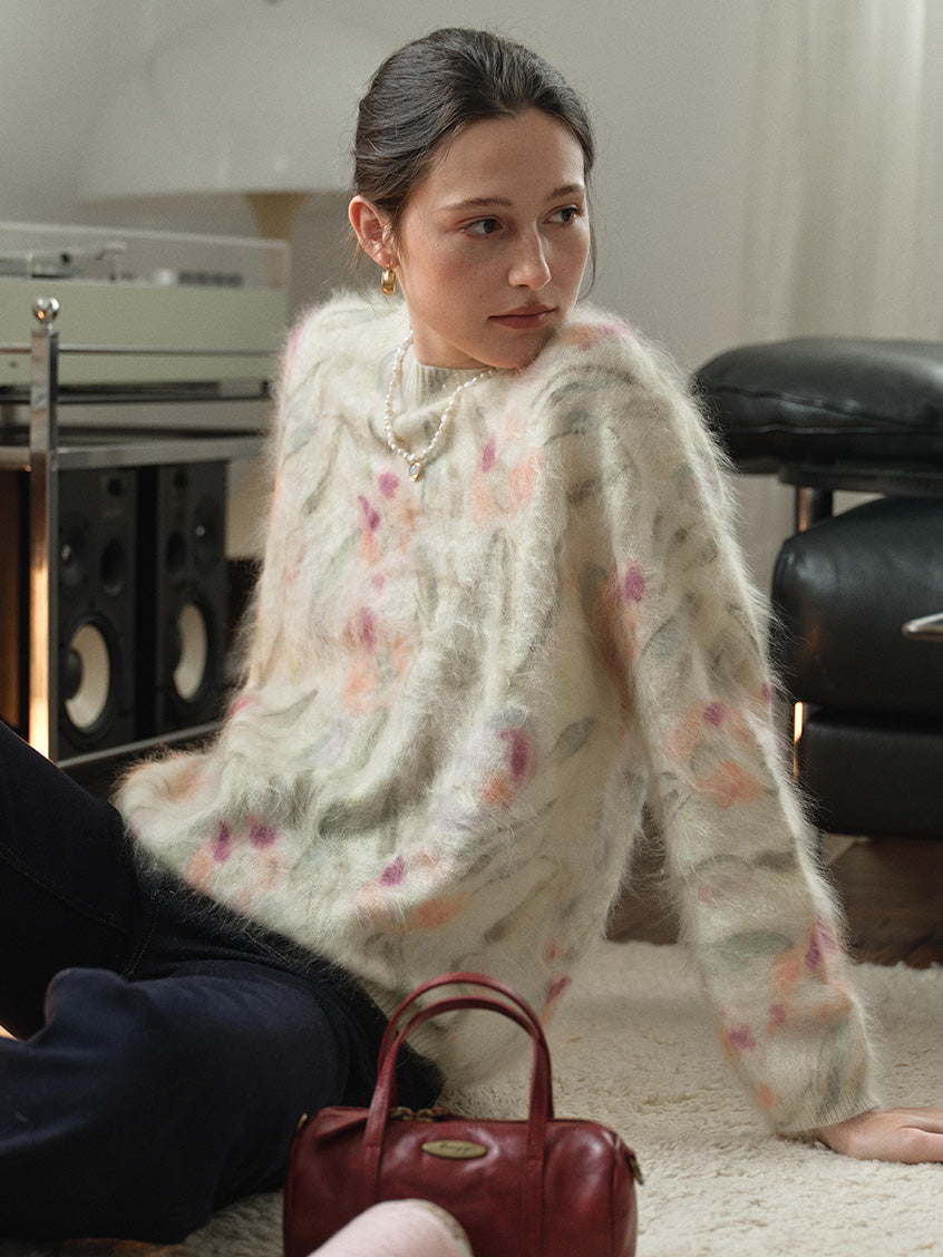 Lucrezia Floral Cable-Knit Wool Oversized Sweater