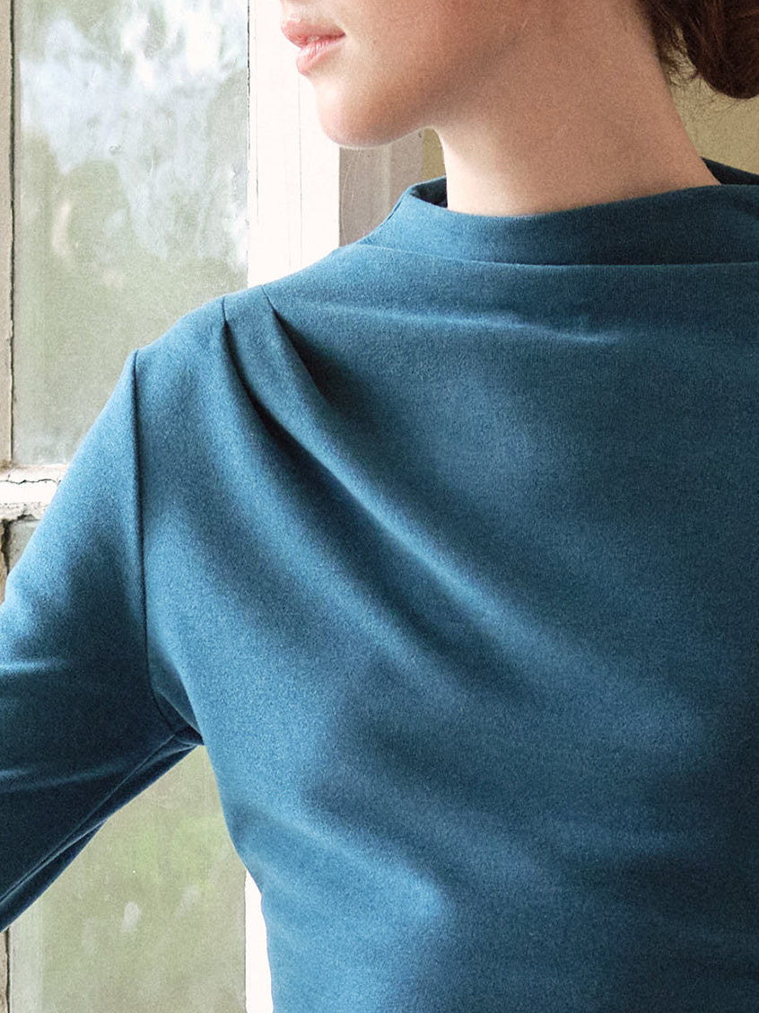 Izora All-Purpose Side-Ruched Mock-Neck Top blue