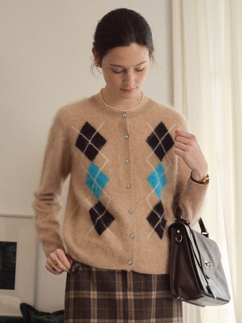 Domenica Brushed Argyle Wool-Cashmere Cardigan