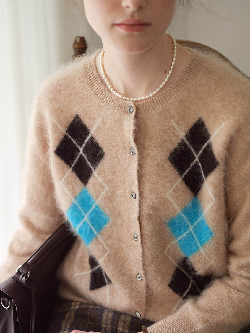 Domenica Brushed Argyle Wool-Cashmere Cardigan