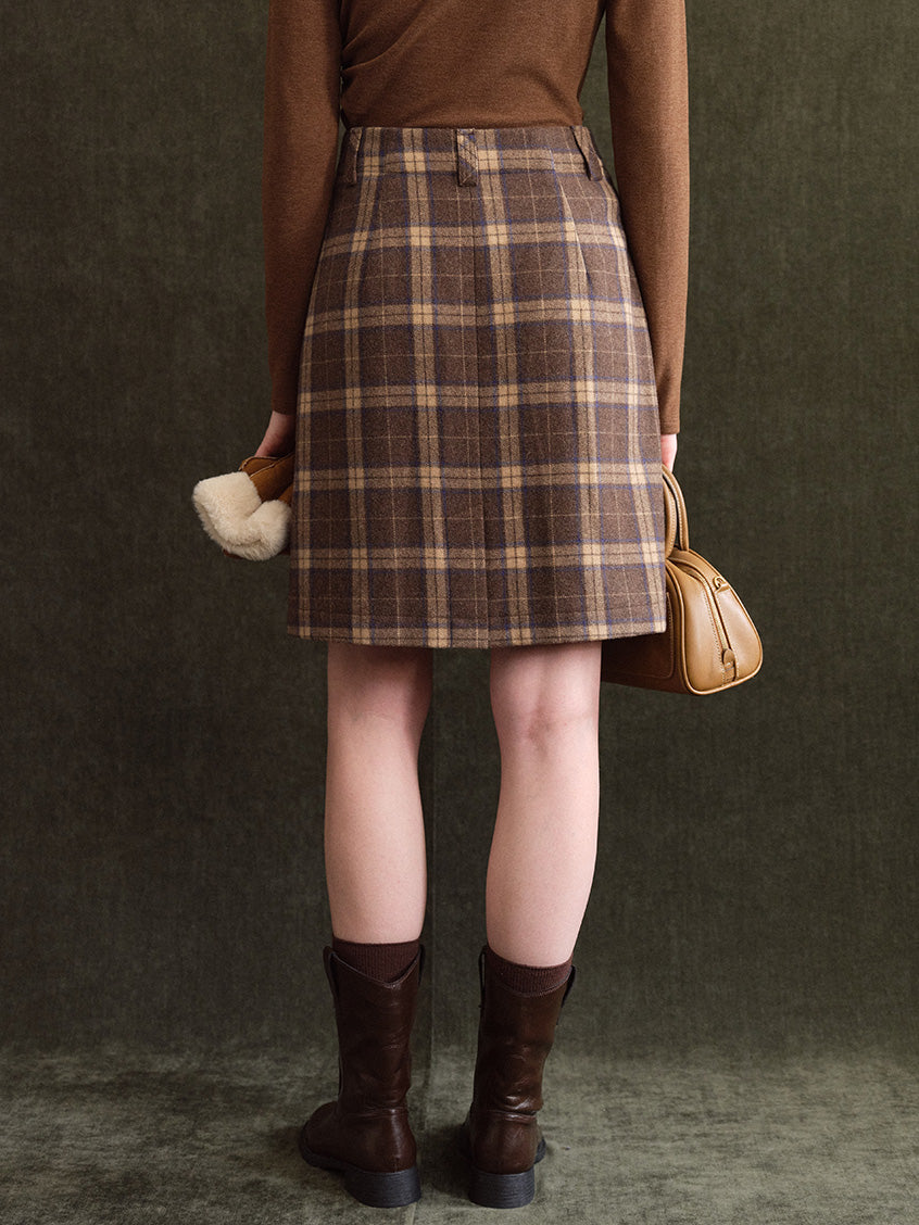 Charis Button-Front Plaid Wool-Blend Short Skirt