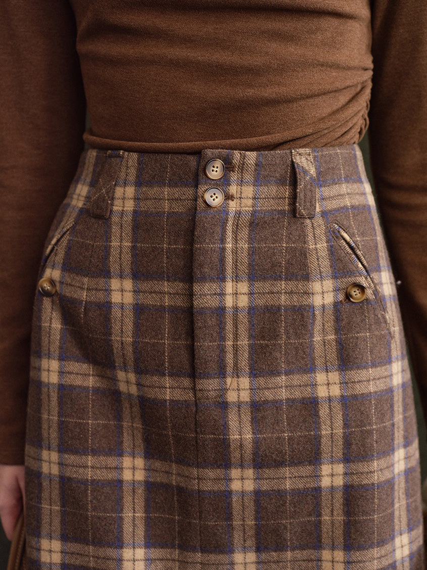 Charis Button-Front Plaid Wool-Blend Short Skirt