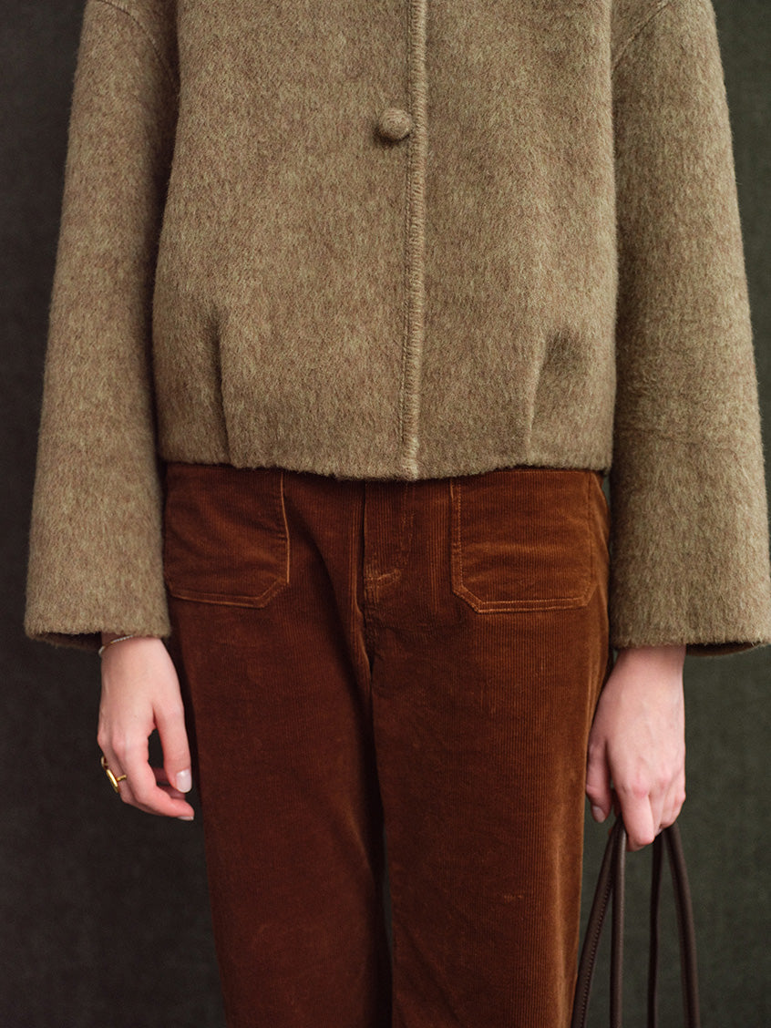 Regine Ball-Button Collarless Cropped Jacket