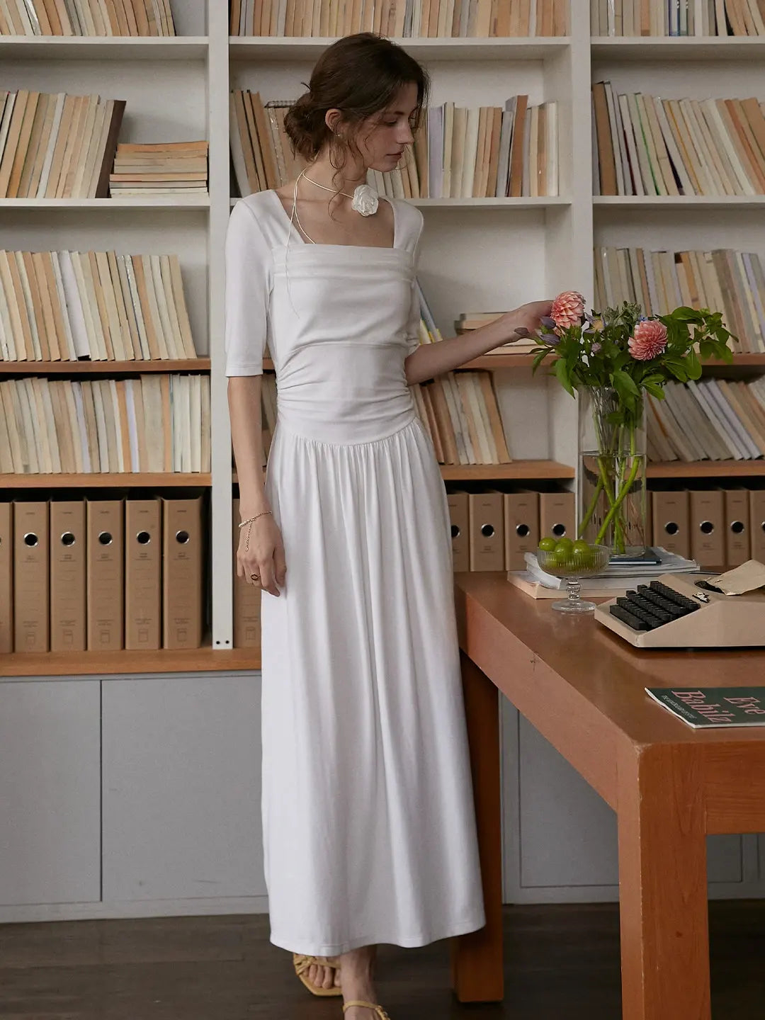 Hayley Simple Square Neck Cotton Dress