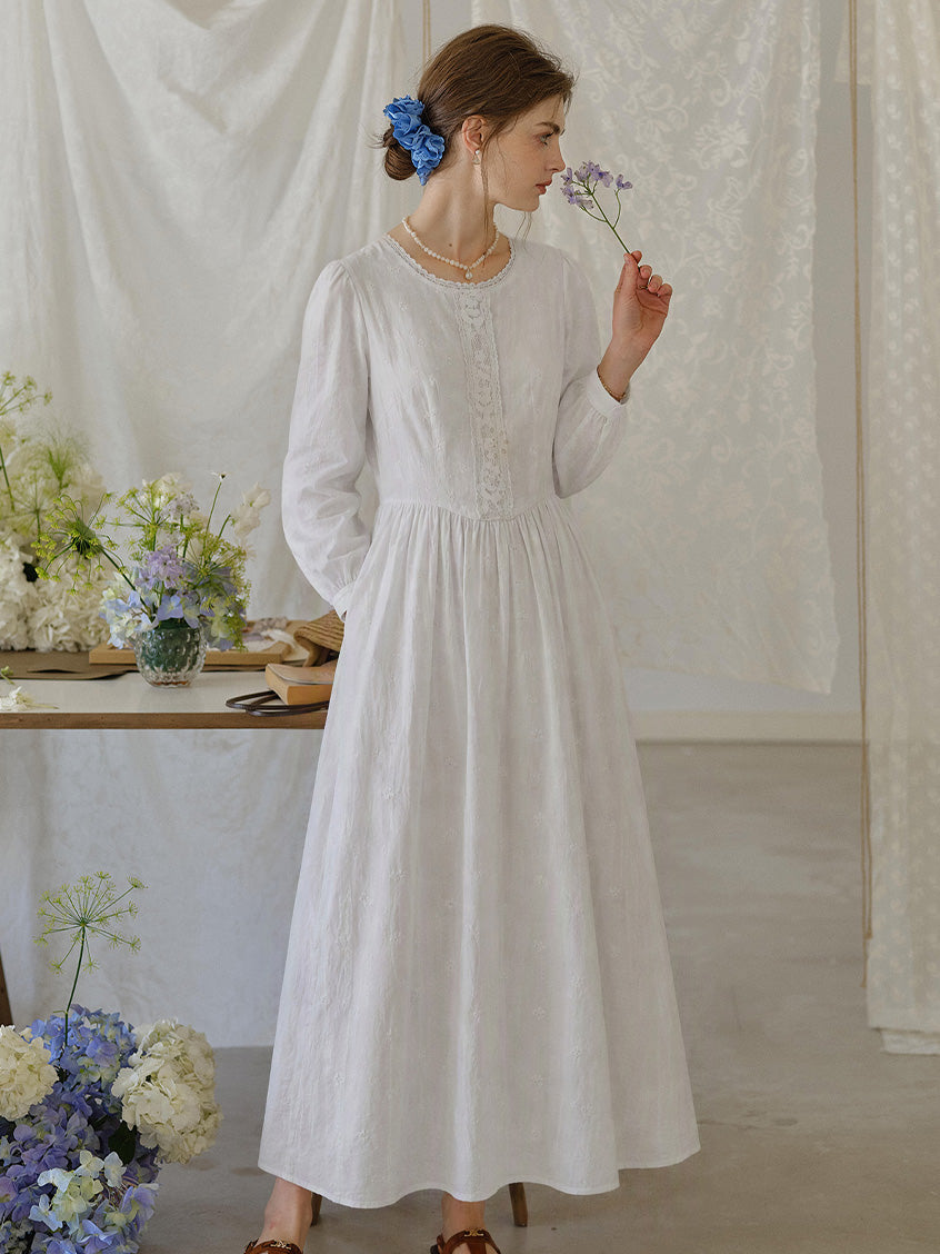 Giselle Lace Trim Round Neck Maxi Dress