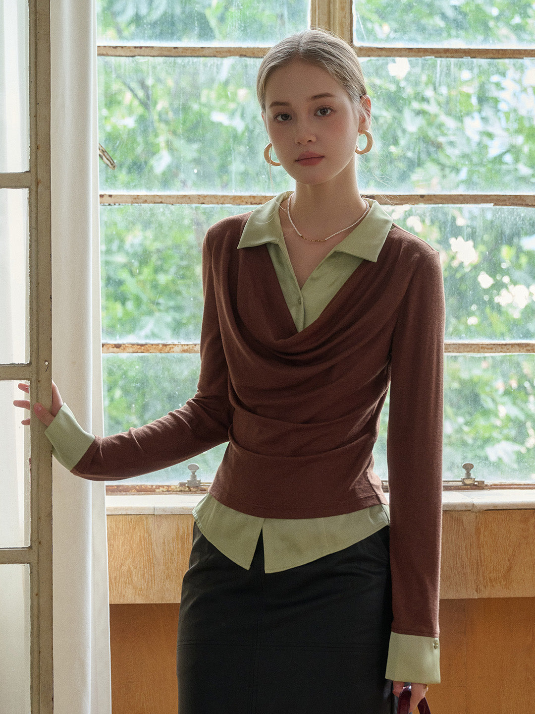 Rosie V-Neck Faux Layered Wool Lyocell Top
