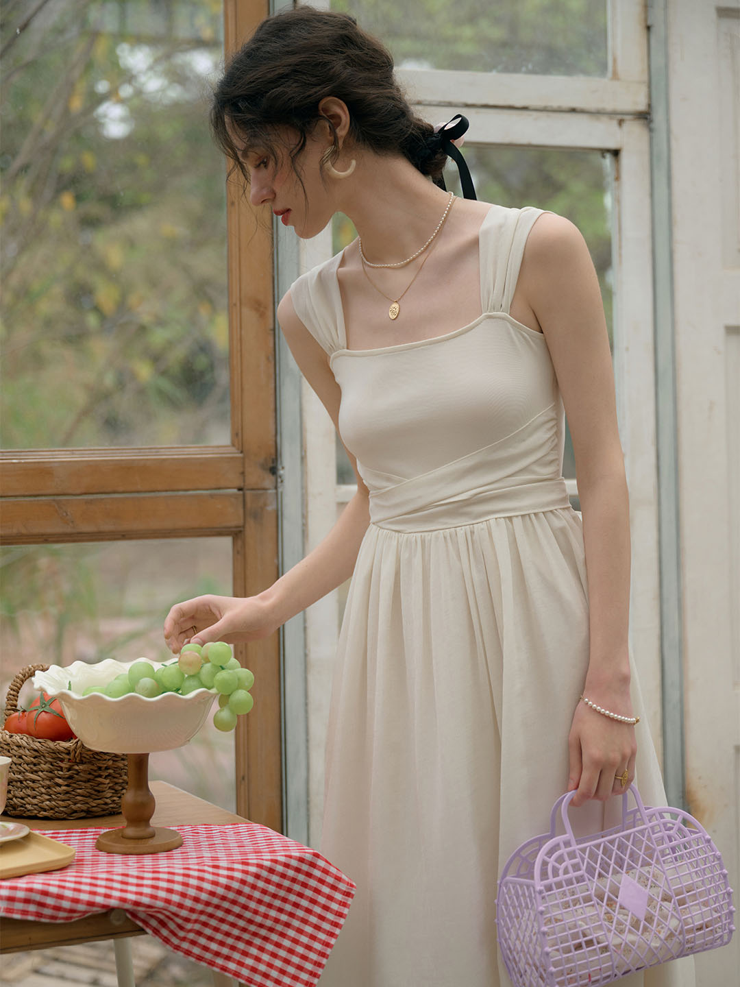 Fatima Elegant French Square Neck A-line Dress
