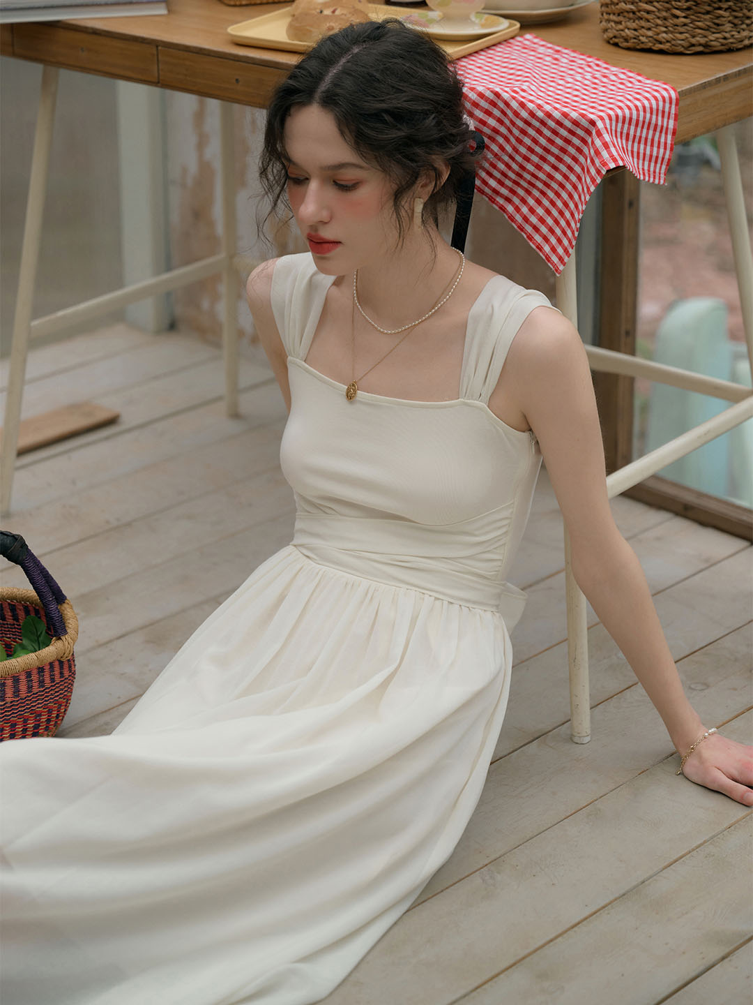 Fatima Elegant French Square Neck A-line Dress