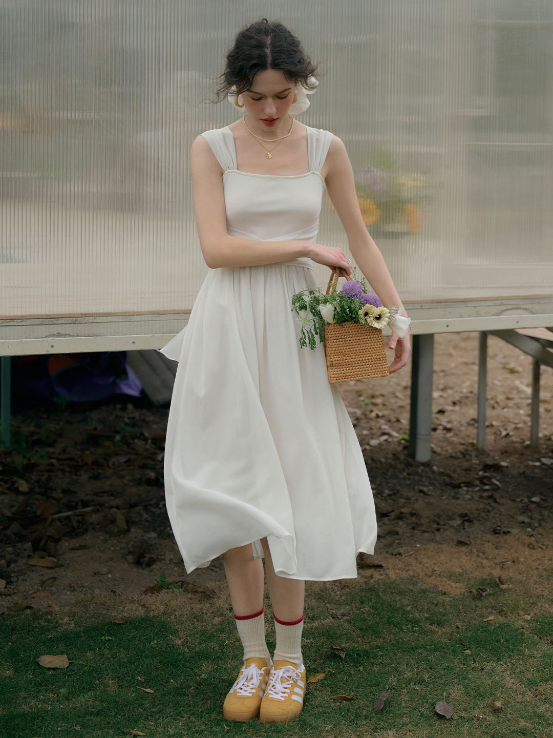 Fatima Elegant French Square Neck A-line Dress