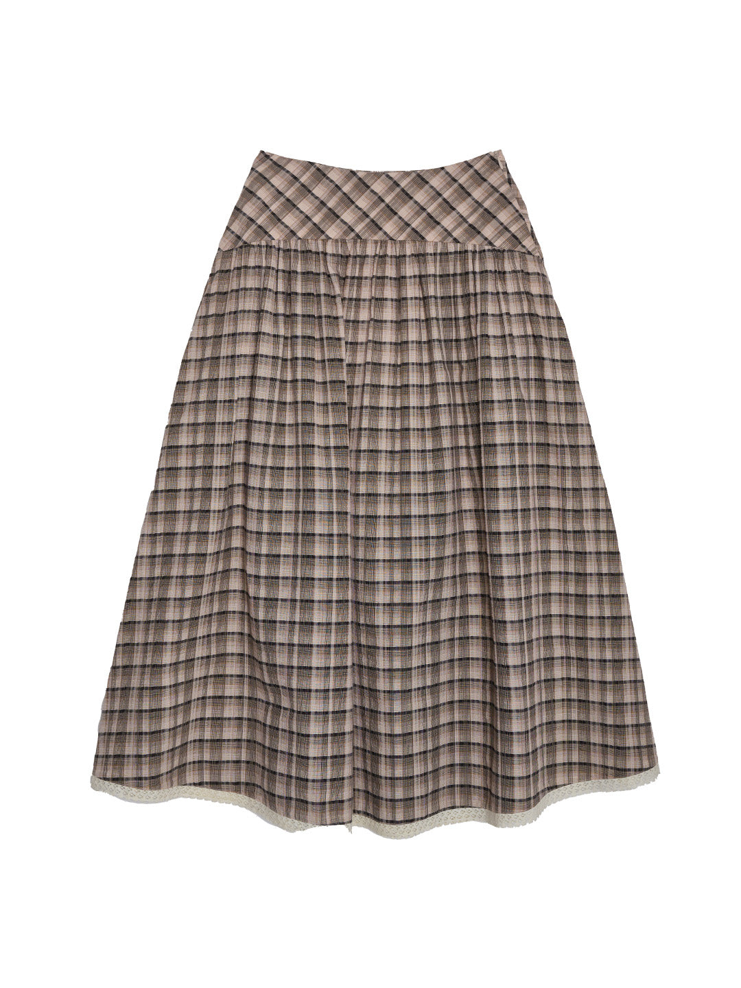 Alaiya Lace Trim Plaid 100% Cotton Skirt