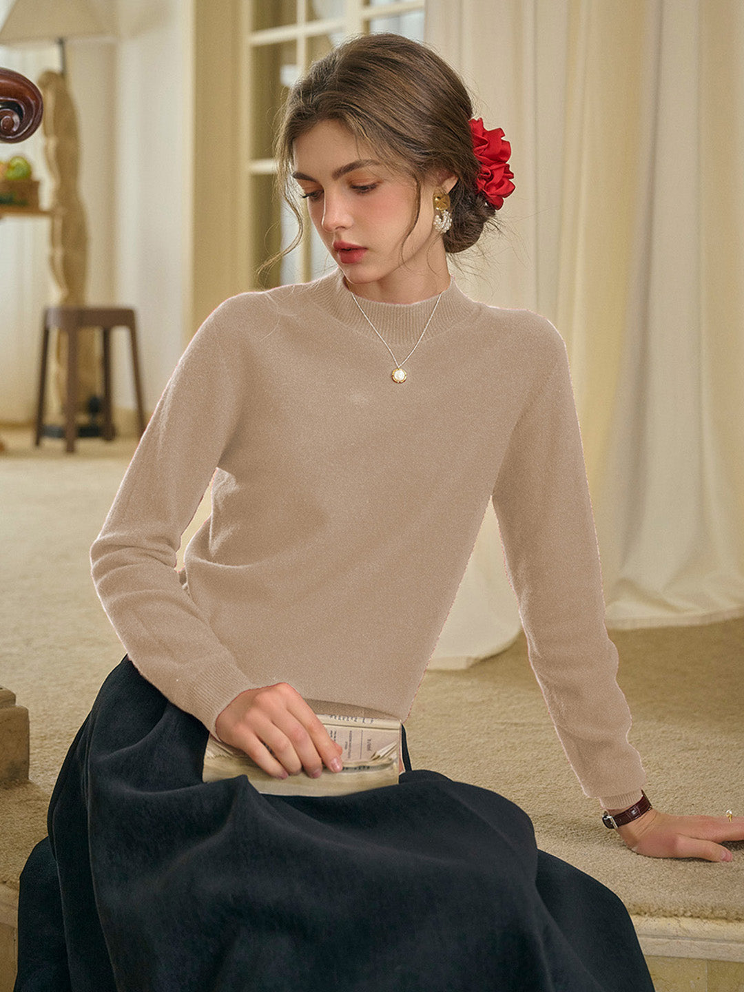 Kamari Mock Neck 100% Wool Slim Fit Knit Sweater