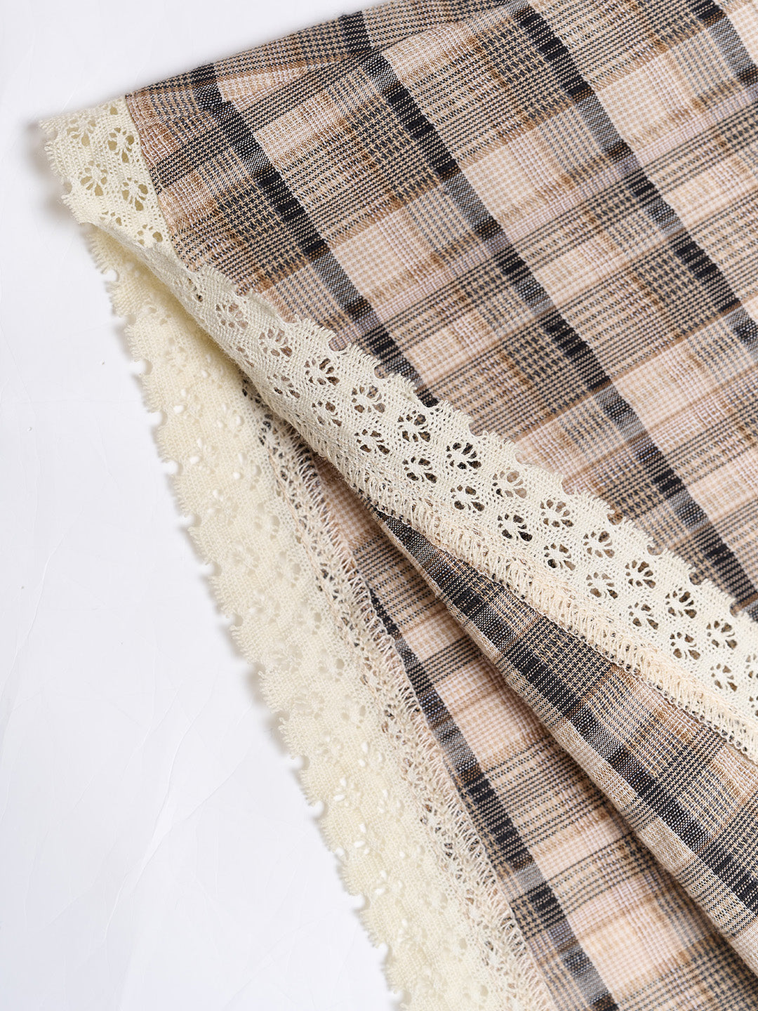Alaiya Lace Trim Plaid 100% Cotton Skirt