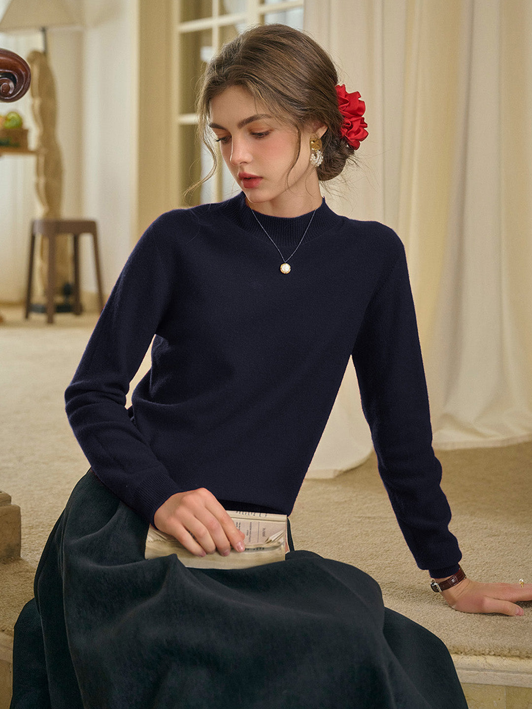 Kamari Mock Neck 100% Wool Slim Fit Knit Sweater