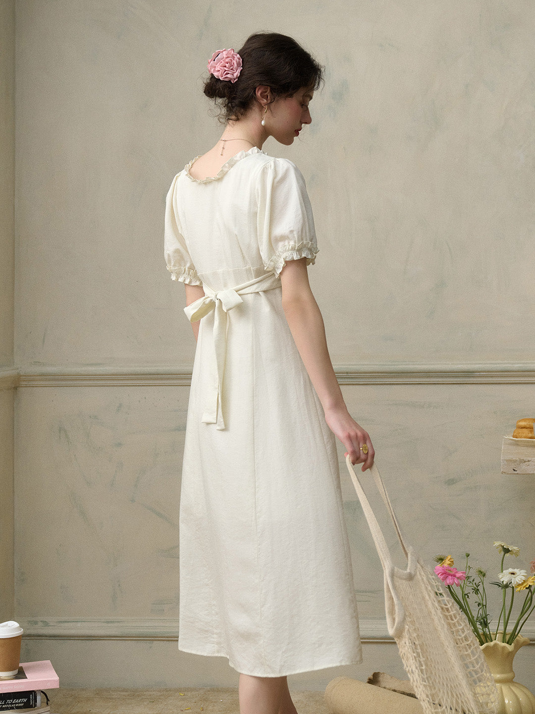 【Final Sale】Sarah Square Neck Lace Lyocell Dress