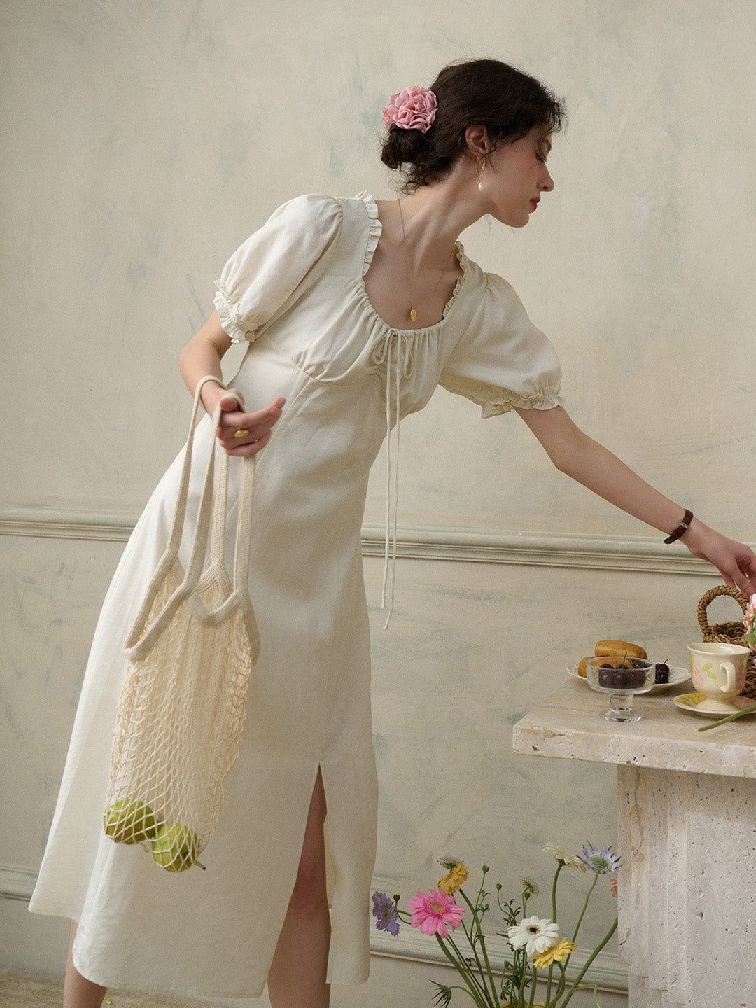 【Final Sale】Sarah Square Neck Lace Lyocell Dress