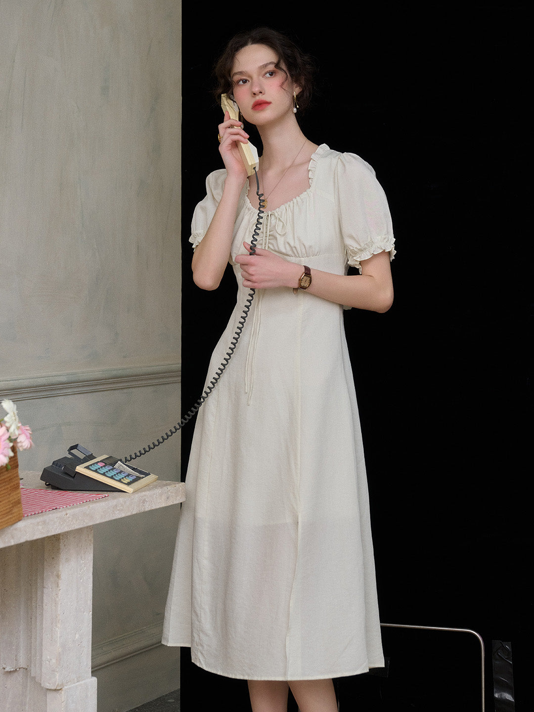 【Final Sale】Sarah Square Neck Lace Lyocell Dress
