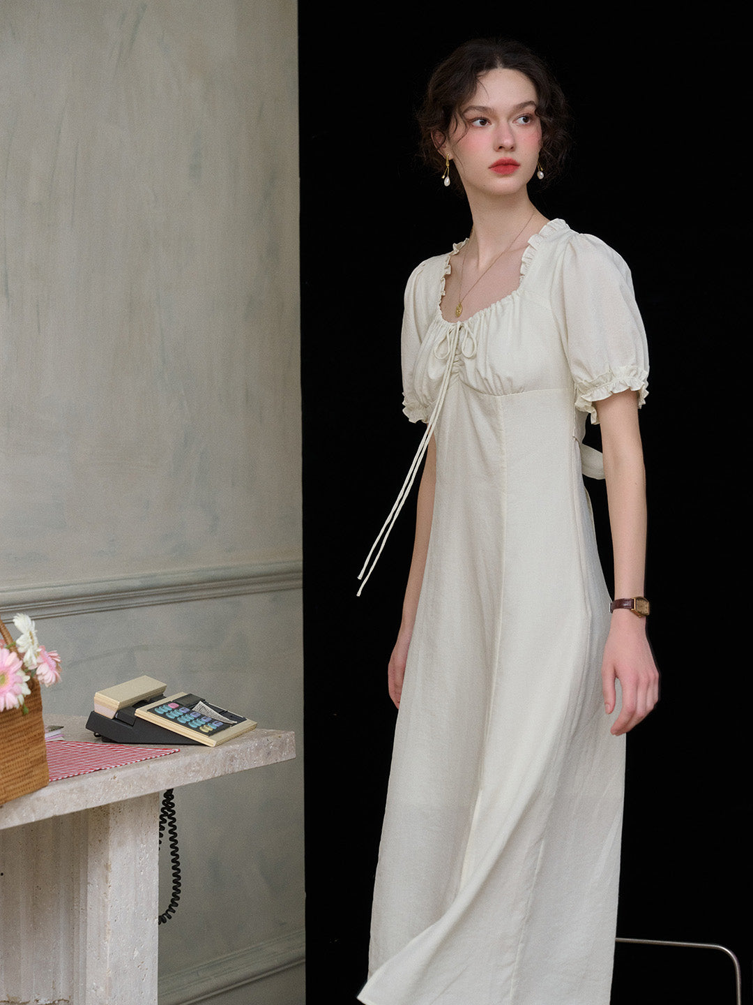 【Final Sale】Sarah Square Neck Lace Lyocell Dress