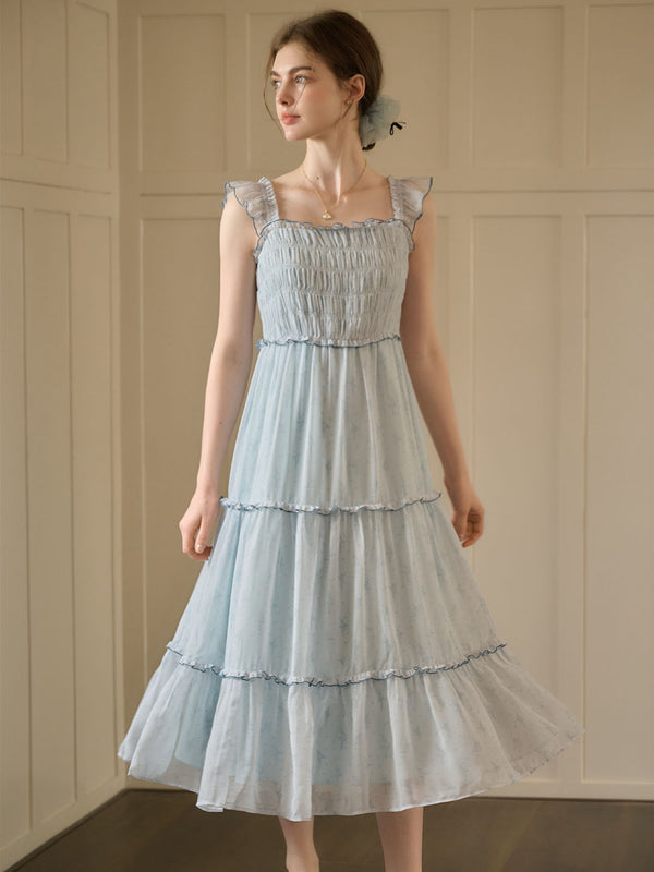【Final Sale】Paulina Original Ballet Girl Print Square Neck Lace Sleeve Dress