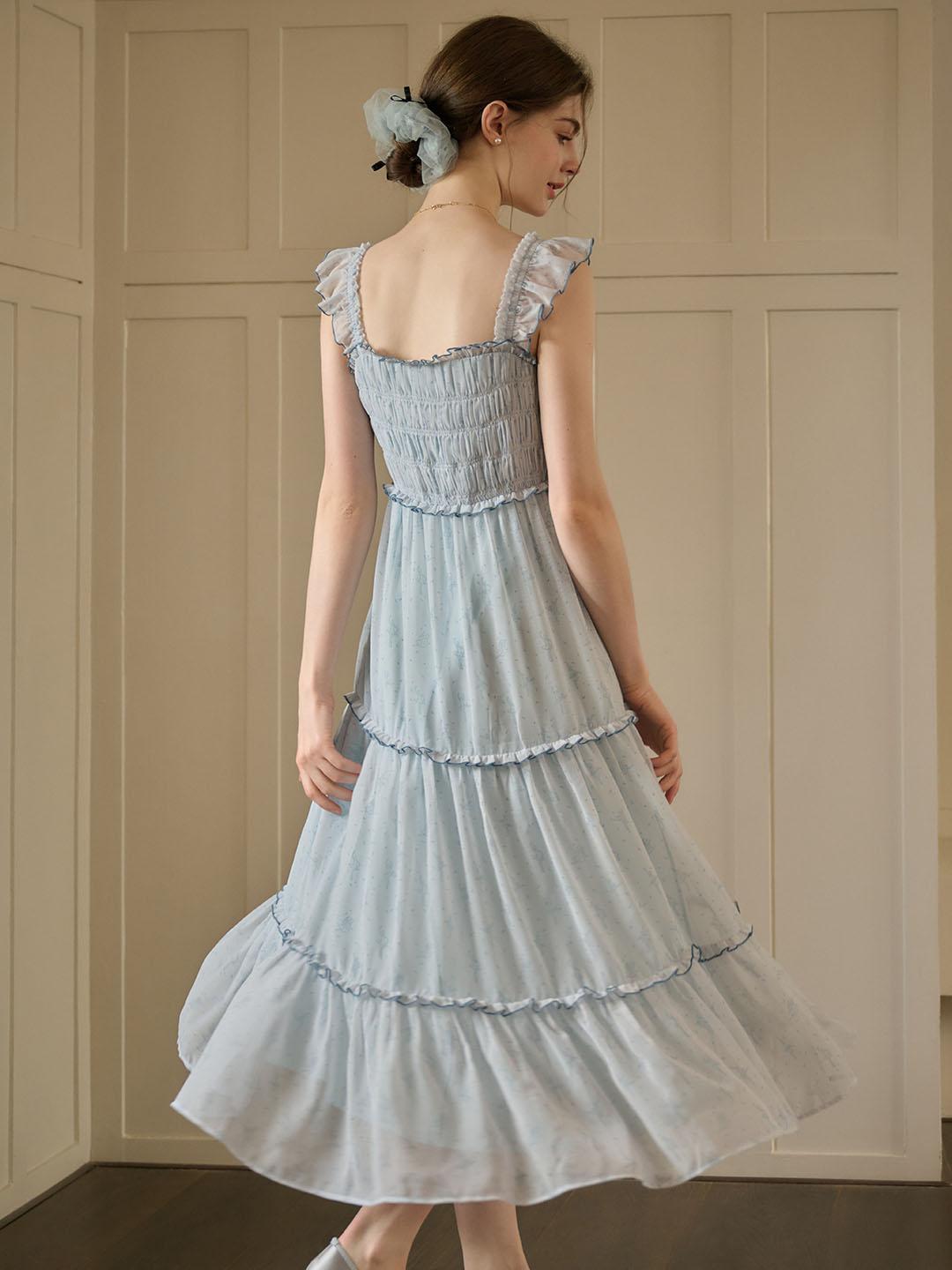 【Final Sale】Paulina Original Ballet Girl Print Square Neck Lace Sleeve Dress