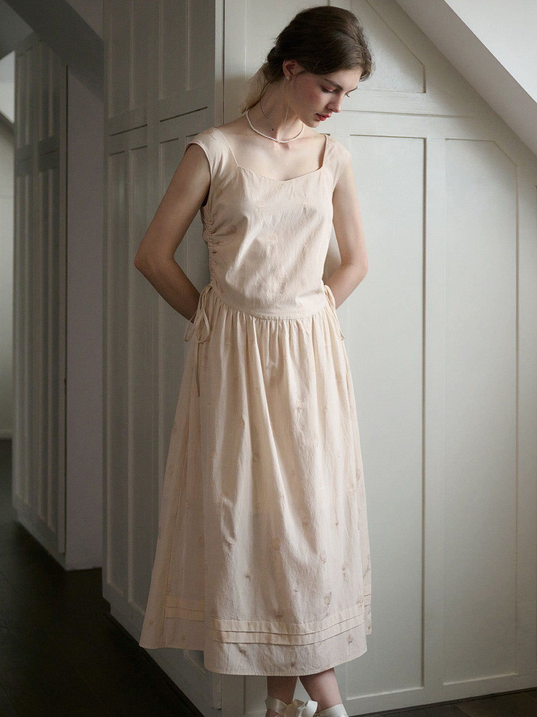 Marianna French Square Neck Embroidered Tank Dress