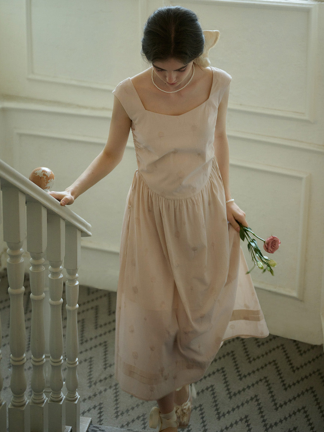 Marianna French Square Neck Embroidered Tank Dress
