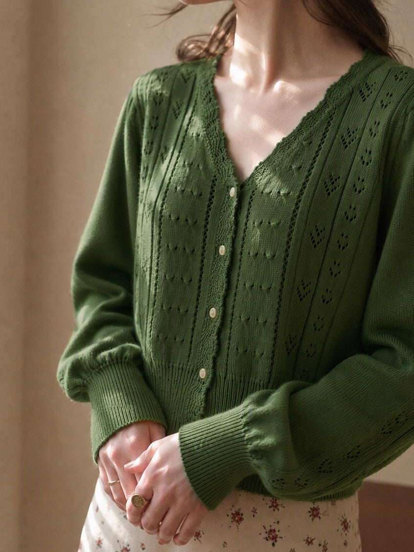 Amira Wave V-neck Cotton Knitted Cardigan