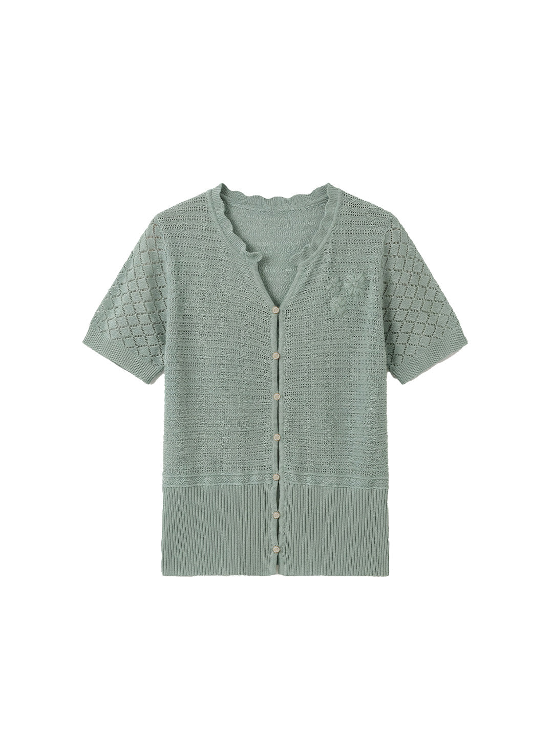 Celine V-Neck Hollow Knit Cotton Blouse