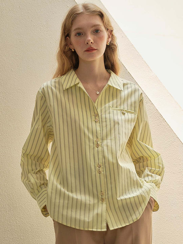 【Final Sale】Georgina Vintage Classic Suit Collar Striped Shirt