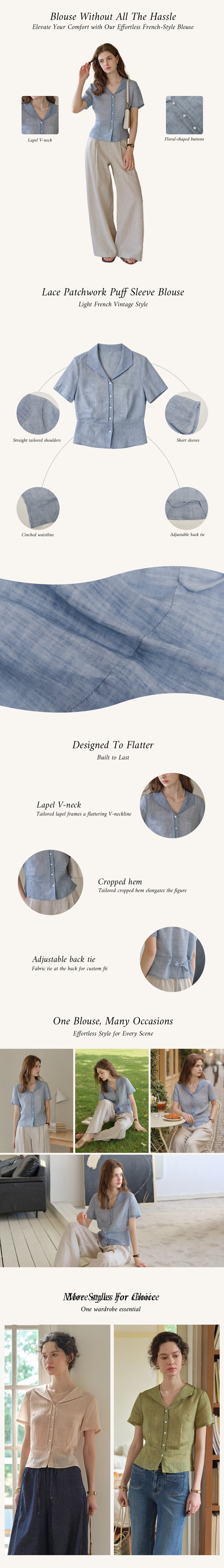 Emily V-Neck Ramie Blouse detail 1