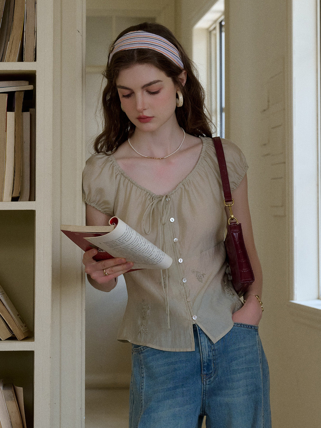 Zuri Round Neck Embroidery Lyocell Blouse