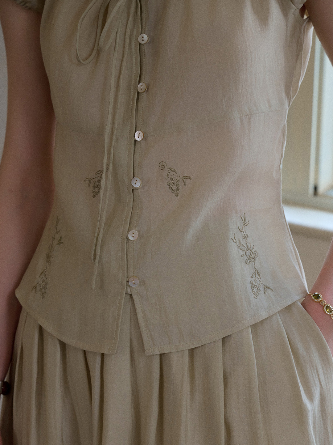 Zuri Round Neck Embroidery Lyocell Blouse